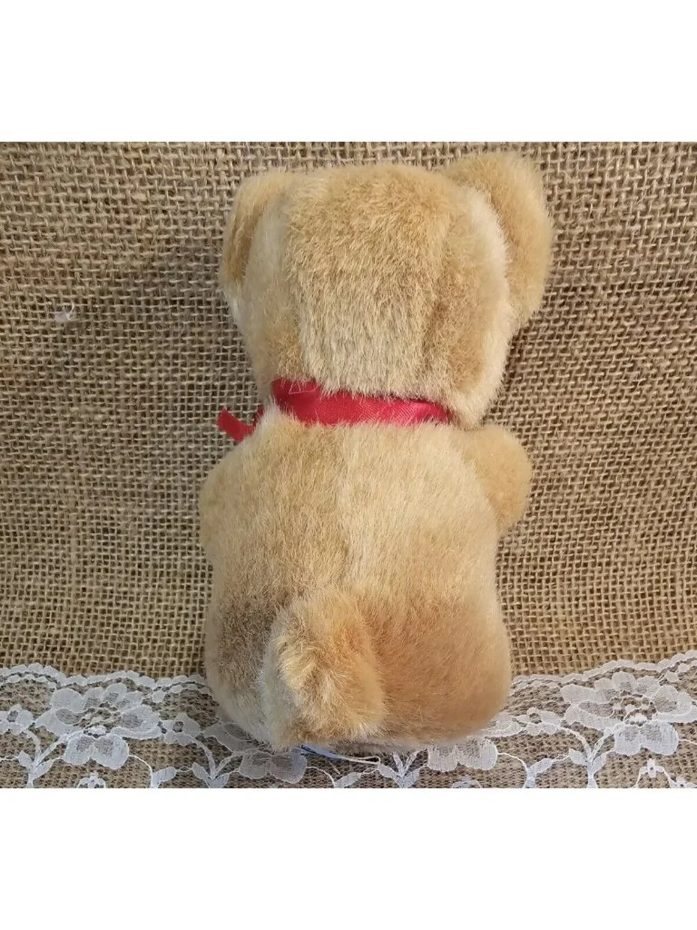 Vintage Small Tan Russ  TEDDY BEAR 6” With Red Bow  Stuffed Animal Item 7593